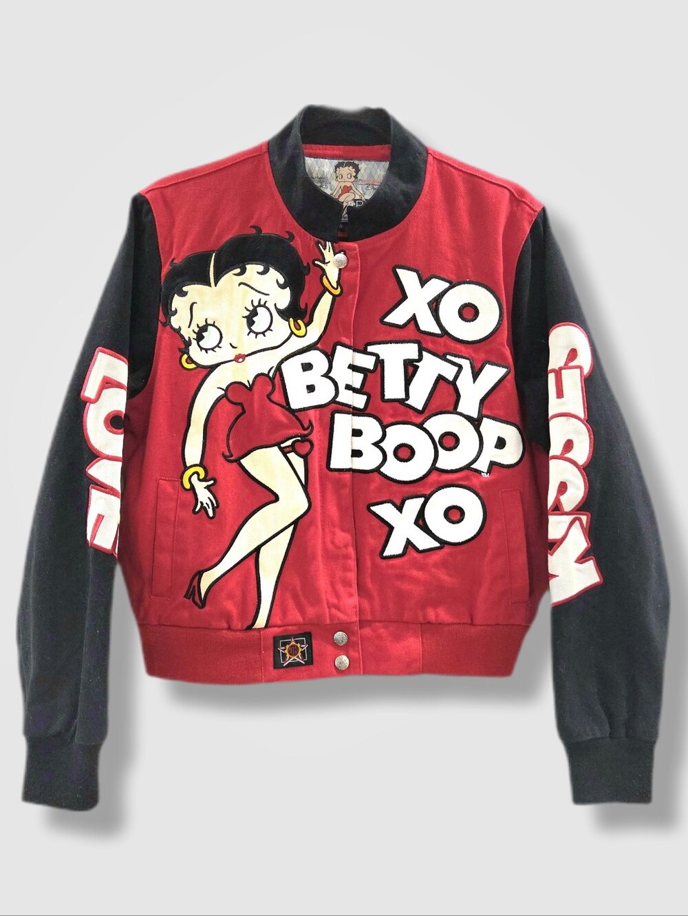 Betty Boop Bomber Jacket JH Design 2010 Red Black Varsity Embroidered Size S